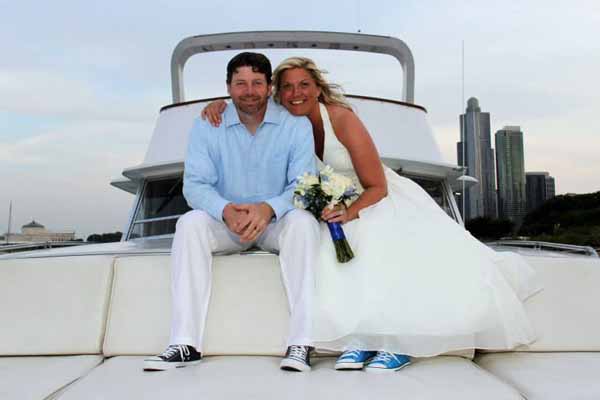 Real couple on board a lake Michigan wedding cruise